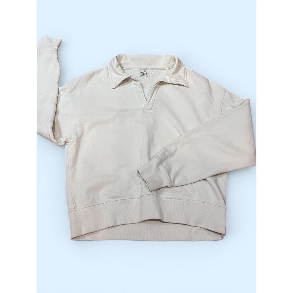 Sporty & Rich Polo Collar Sweatshirt Size S | Cream Made in USA - Picture 3 of 4
